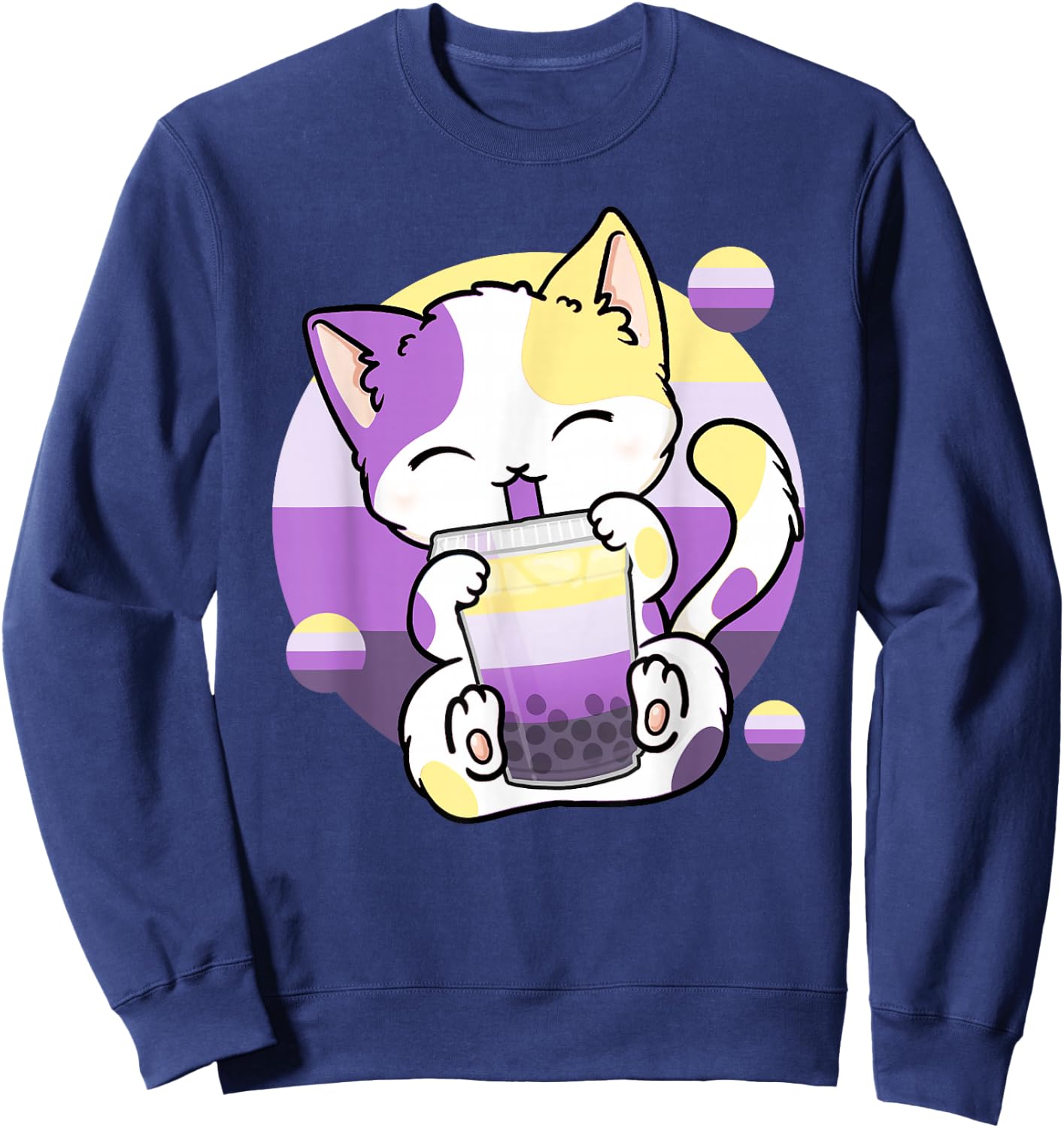 Cat Boba Tea Bubble Tea Anime Kawaii Neko Non-Binary Kitten Sweatshirt - Sweatshirt | Navy