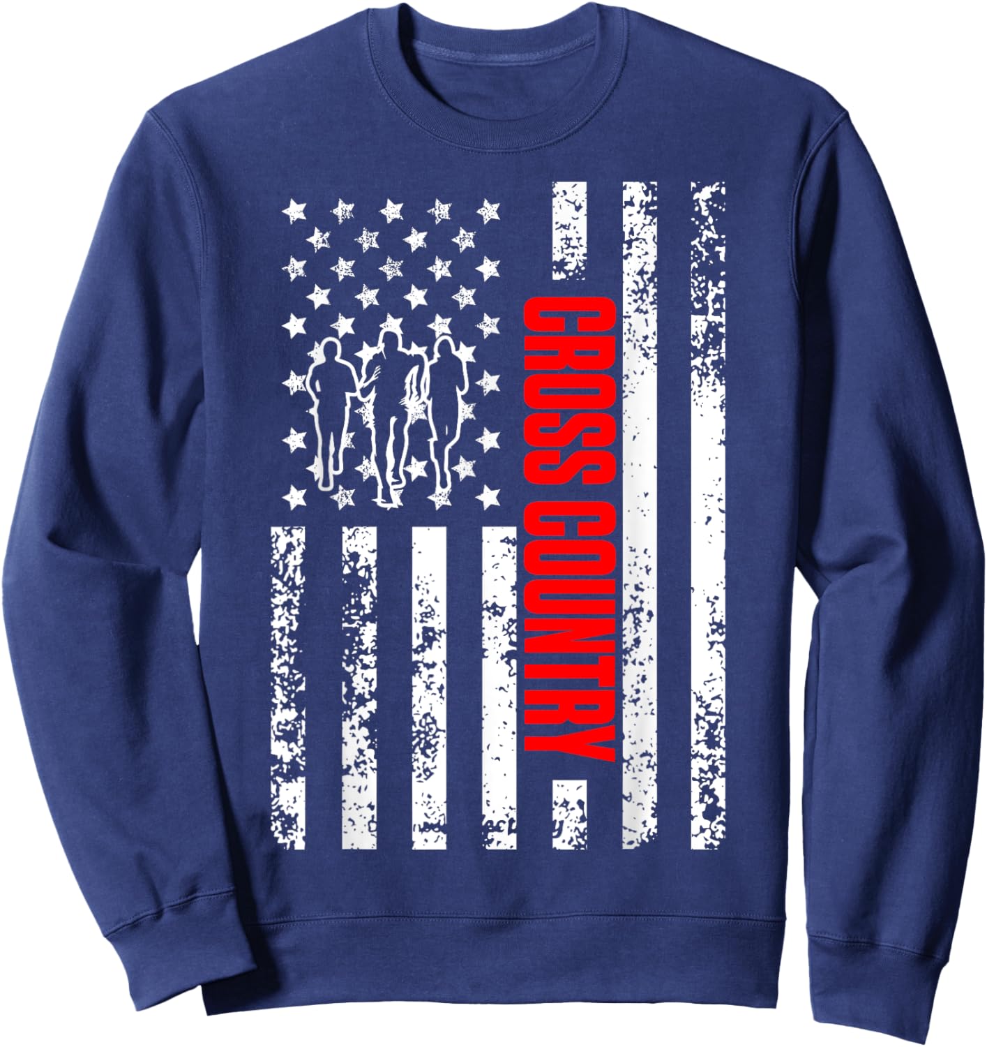 US American Flag Sports Patriotic Cross Country Running Women Girls Kids Men Sweatshirt - Sweatshirt | Navy
