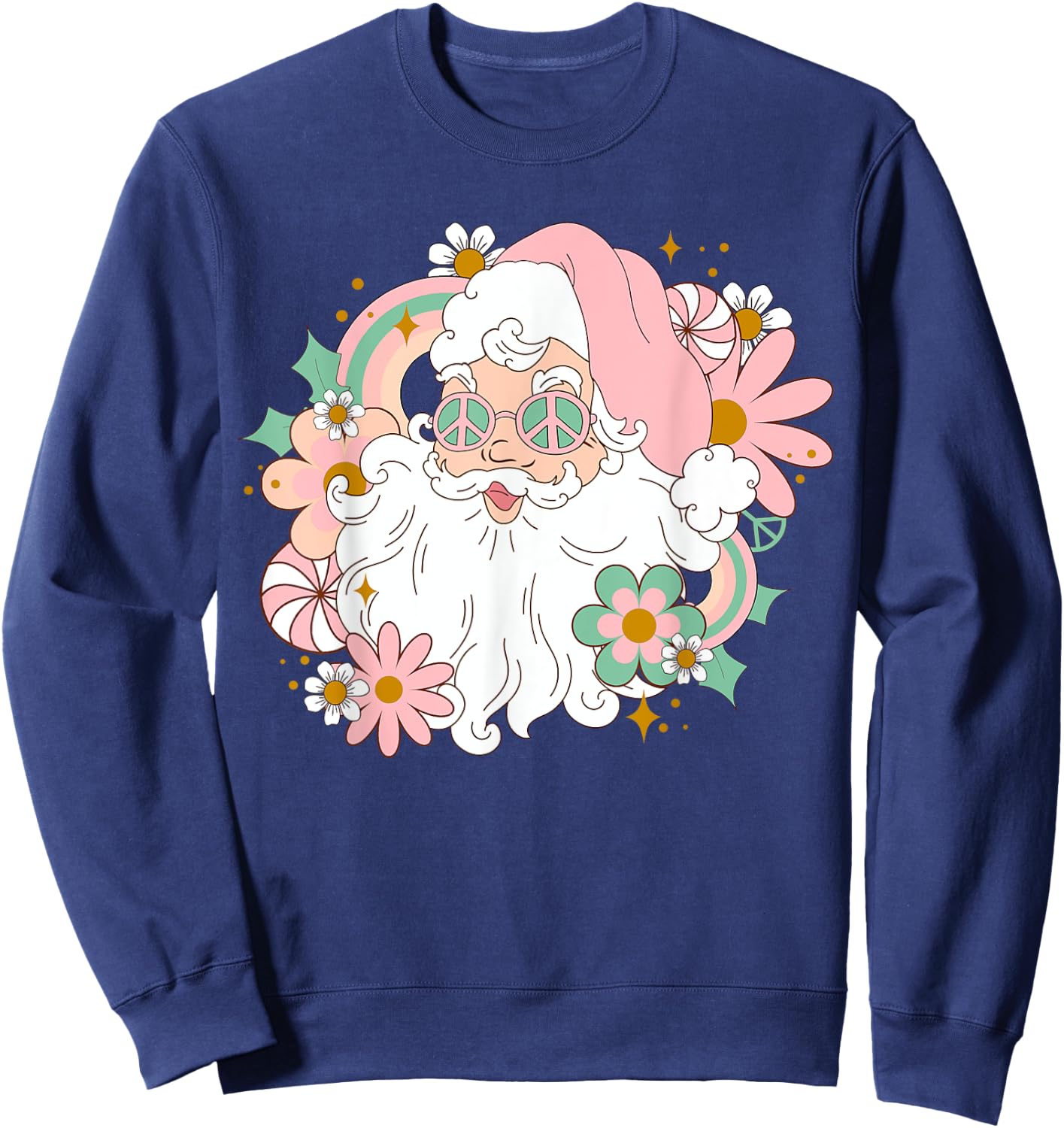 Groovy Santa Retro Peace 60's 70's Merry Christmas XMAS Sweatshirt - Sweatshirt | Navy
