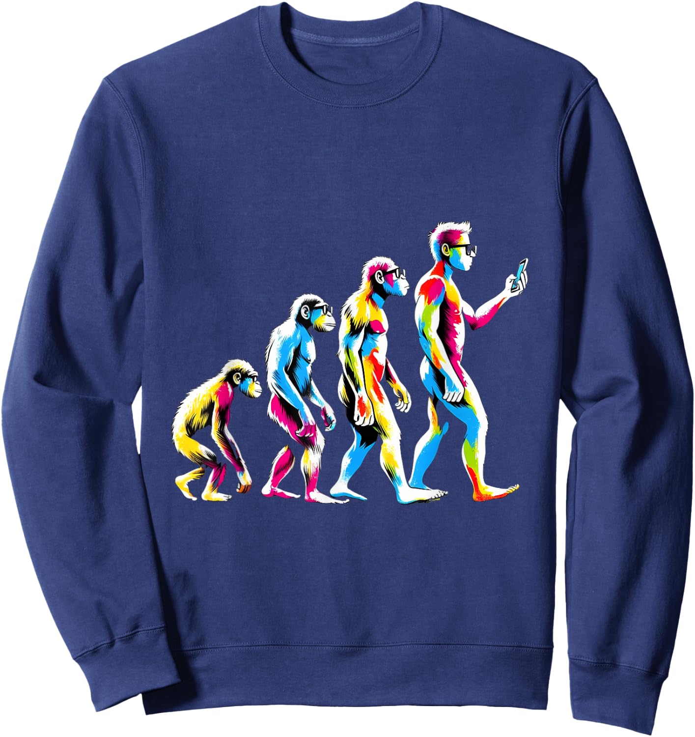 Funny Evolution of Man to Mobile Phone Nerd Geek Monkey Sweatshirt - Sweatshirt | Navy