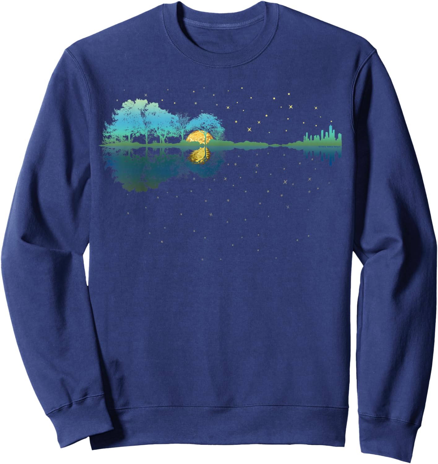 Guitar Lake Reflections Night Sky and Moon Guitar Sweatshirt - Sweatshirt | Navy