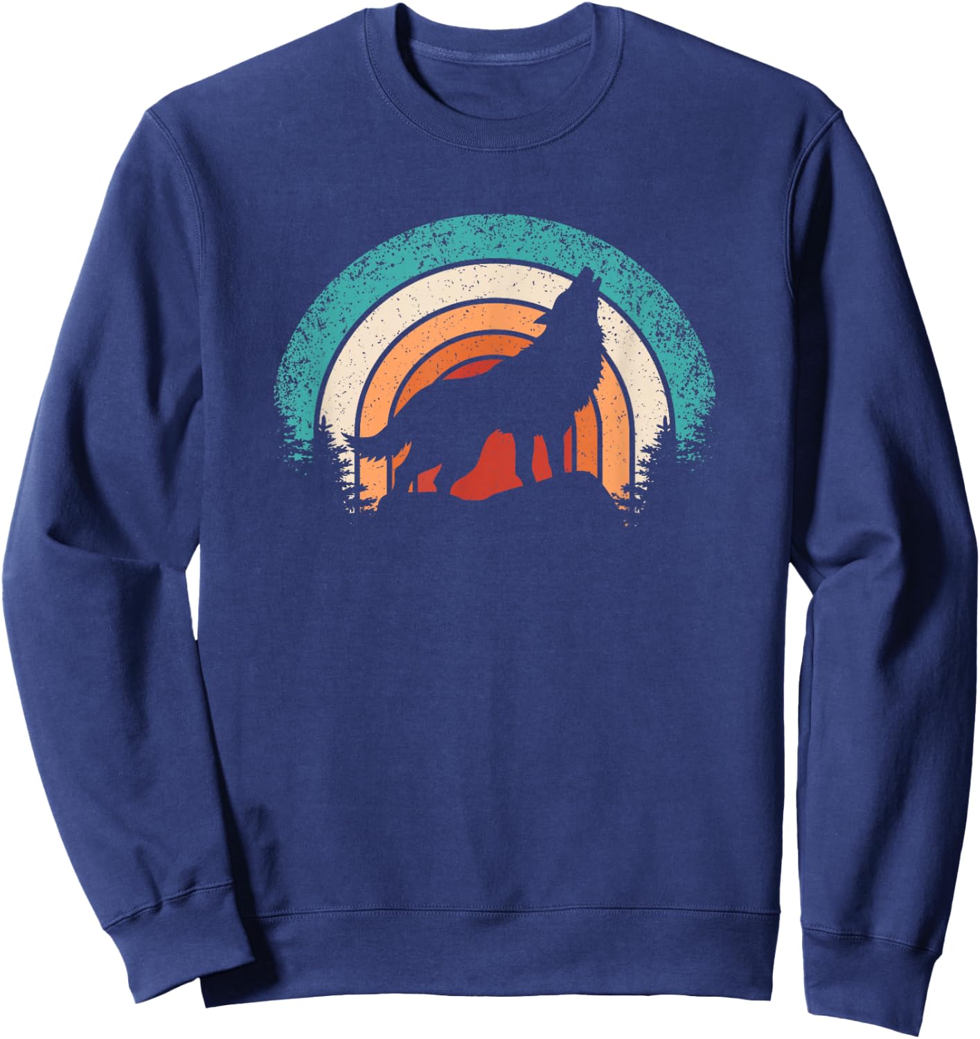 Retro Wolf Lover Nature Wildlife Vintage Wolves Men Women Sweatshirt - Sweatshirt | Navy