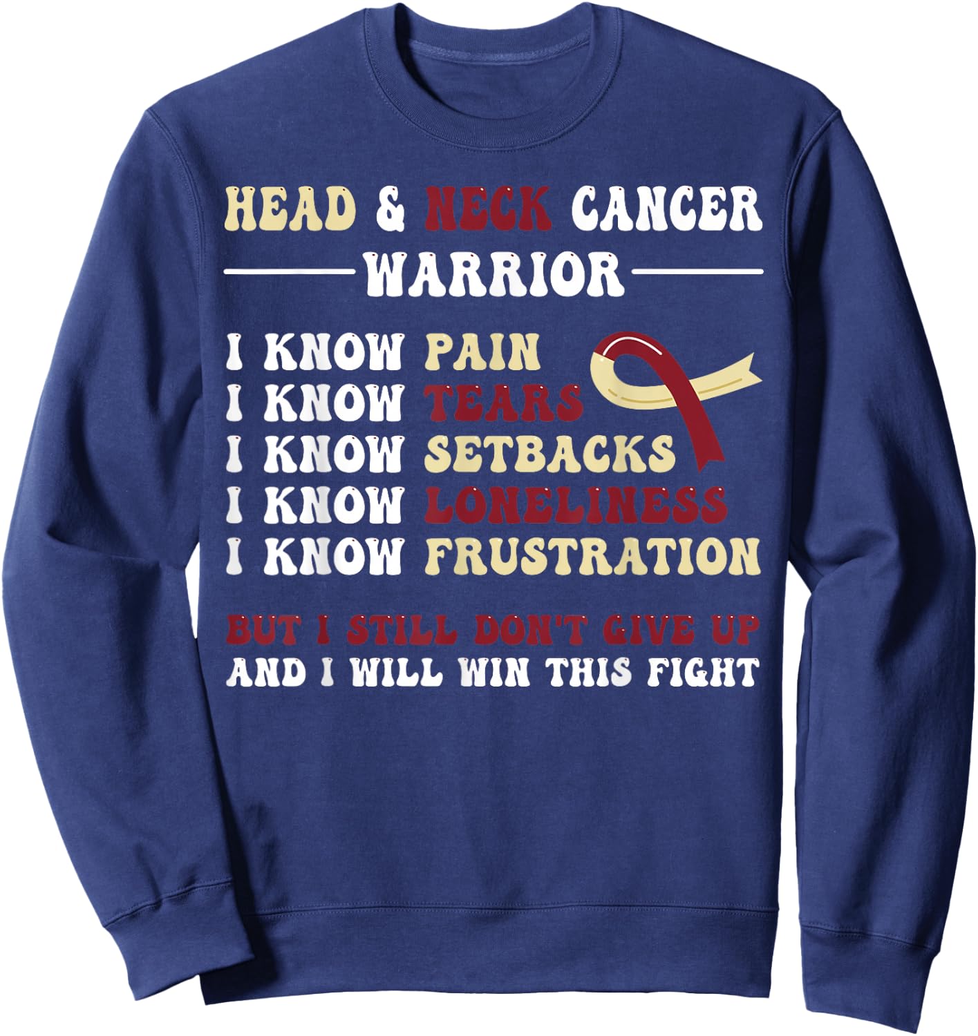 Head And Neck Cancer Awareness Black , -Adults, Small, Short Sleeve, Modern Cancer Awareness Cartoon Sweatshirt - Sweatshirt | Navy
