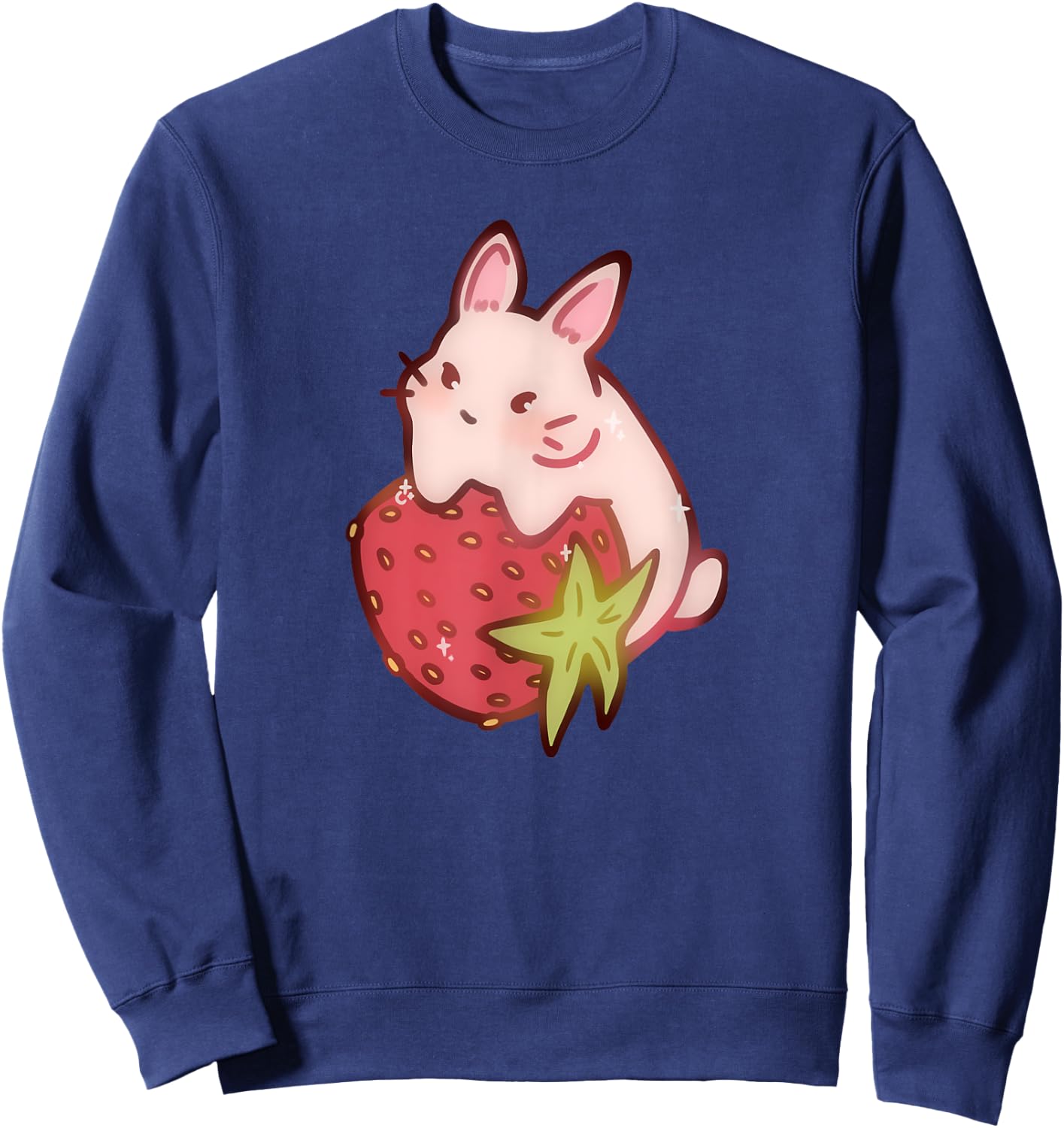 Cute Kawaii 90s Y2K Rabbit Strawberry Bunny Sweatshirt - Sweatshirt | Navy