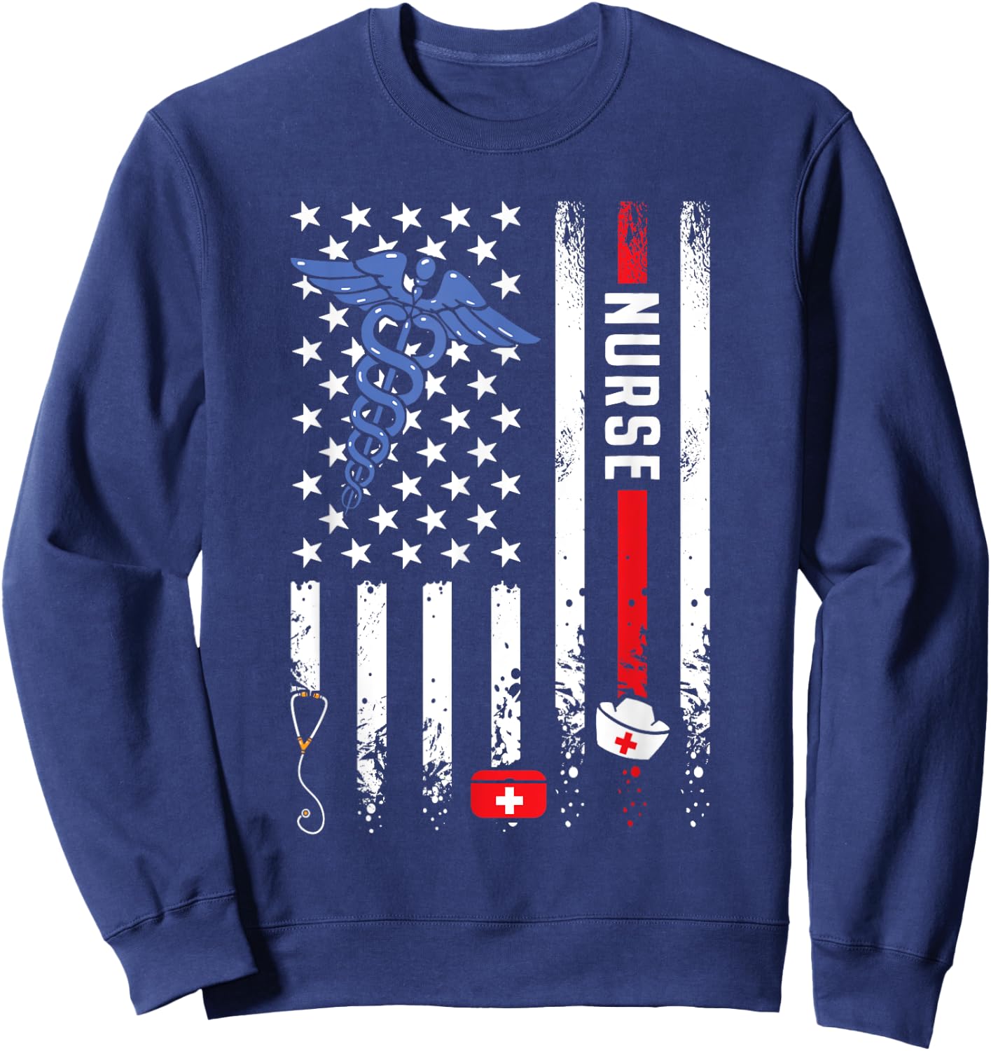 USA American Flag Vintage Nurse Nursing 4th of July Women Sweatshirt - Sweatshirt | Navy