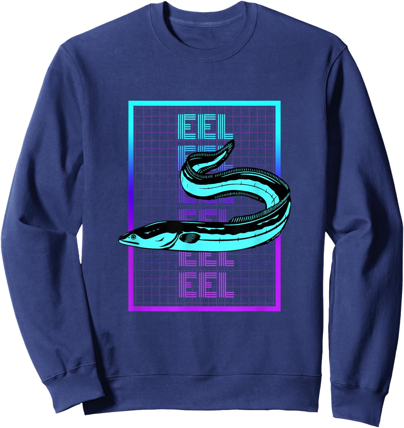 Vintage Eel Gifts Eel Fish Retro - Women's Classic Fit Black Graphic - Small - Short Sleeve - -Adults Sweatshirt - Sweatshirt | Navy