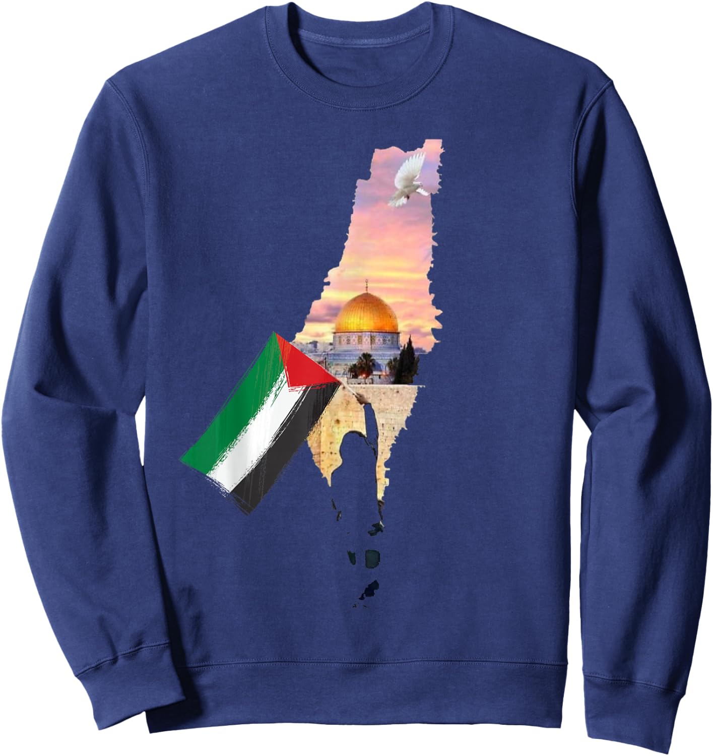 Boy Hold Palestine Map Palestinian's Flag Jerusalem's City Sweatshirt - Sweatshirt | Navy