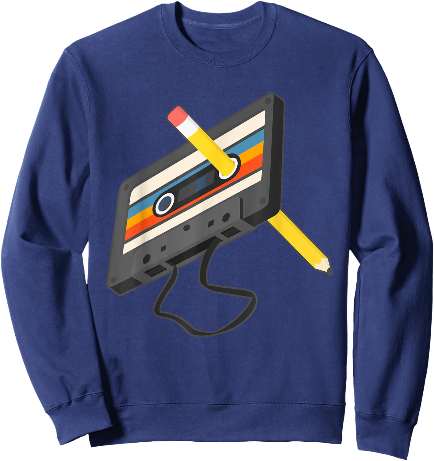 Retro Cassette Tape Pencil 70's 80's 90's Music Mixtape Sweatshirt - Sweatshirt | Navy