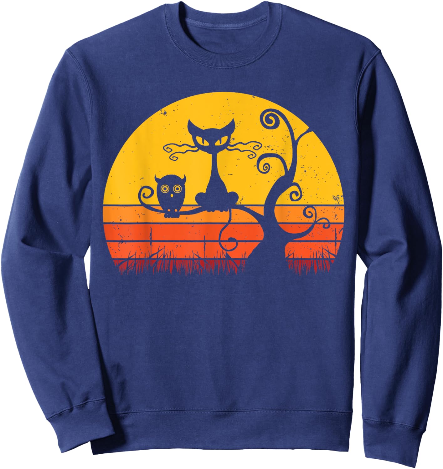 Retro Cat Shirt Owl Kitten Lover Funny Black Cat Sweatshirt - Sweatshirt | Navy