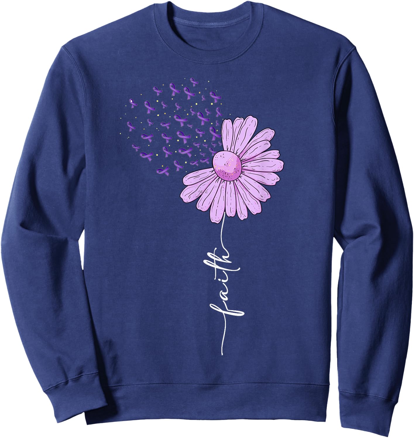 Faith - Purple Ribbon Alzheimer's Awareness Daisy Flower Sweatshirt - Sweatshirt | Navy
