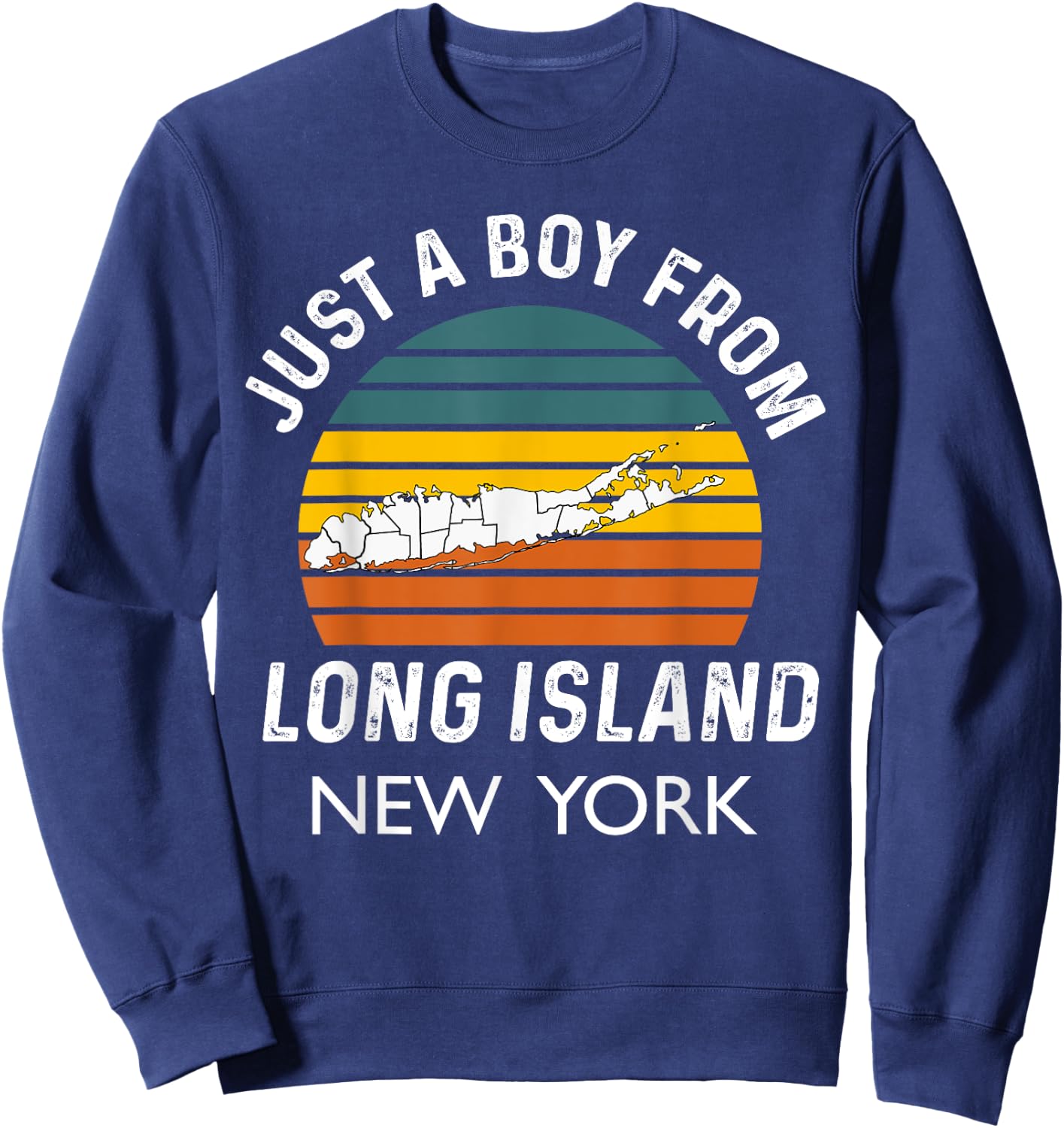 Long Island NY Souvenir Native Long Islander Map NYC Vintage Sweatshirt - Sweatshirt | Navy