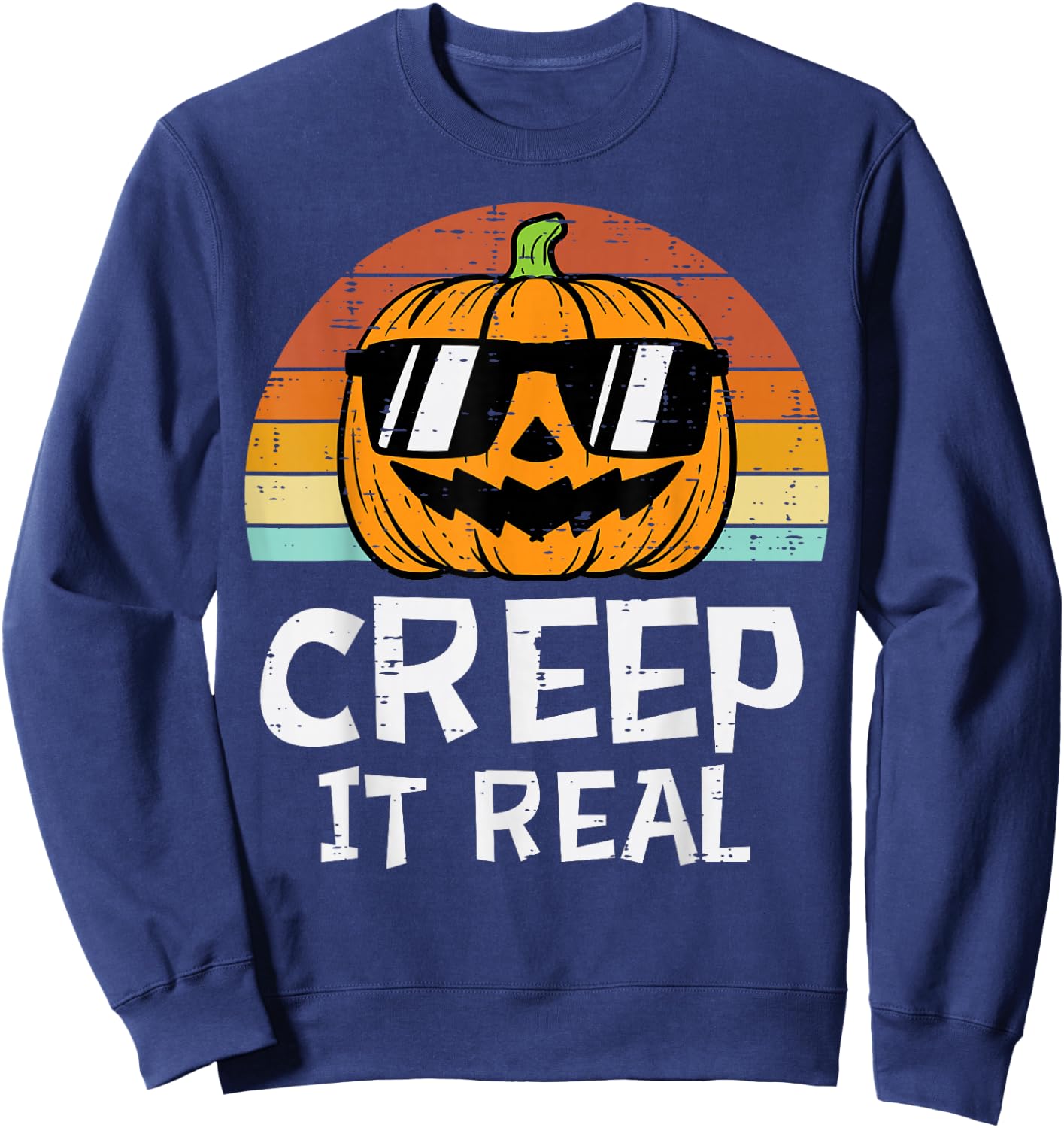 Creep It Real Cool Pumpkin Retro Halloween Costume Men Boys Sweatshirt - Sweatshirt | Navy