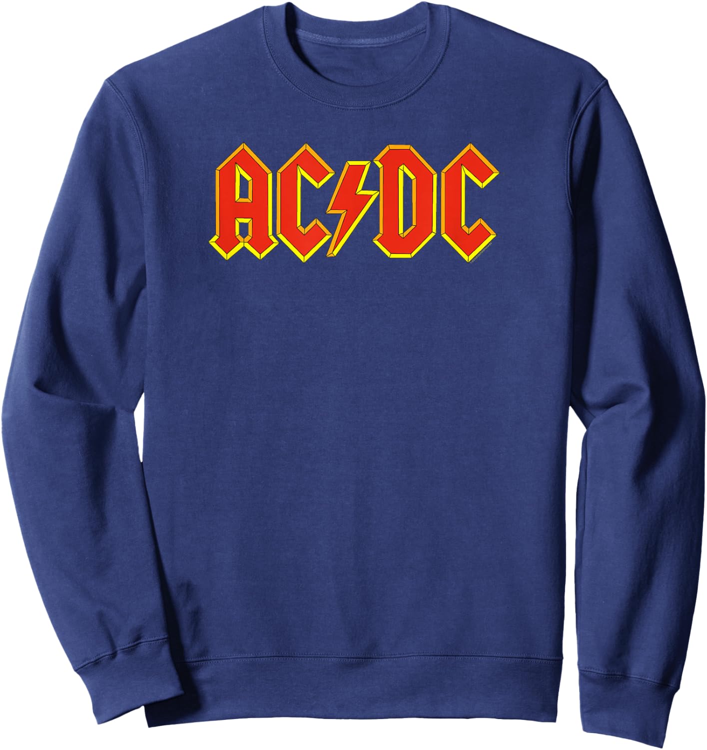 Official AC/DC Yellow Outline Red Logo Band Classic Sweatshirt - Sweatshirt | Navy