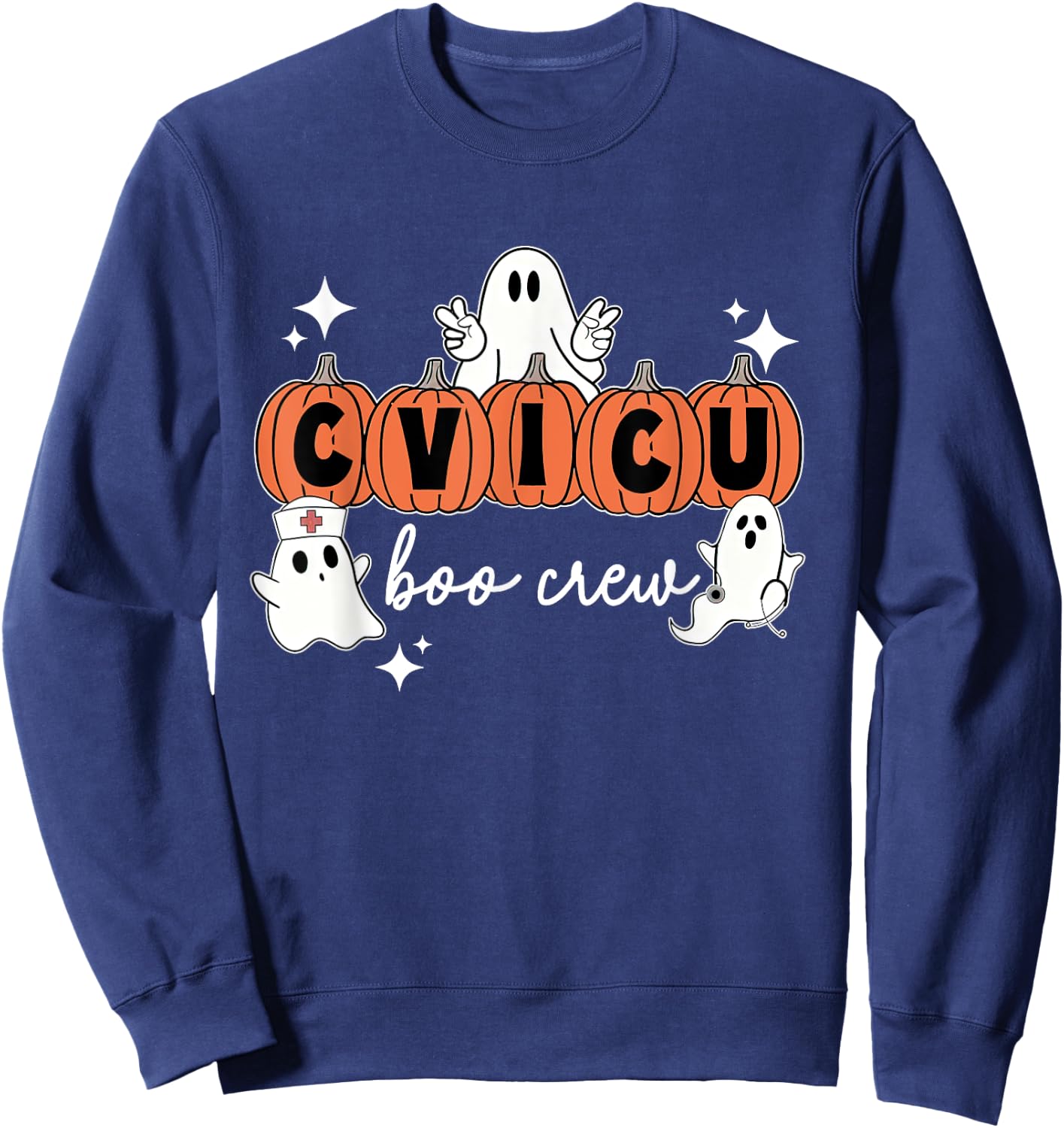 Halloween CVICU Boo Crew Pumpkin CVICU Nurse Spooky Season Sweatshirt - Sweatshirt | Navy