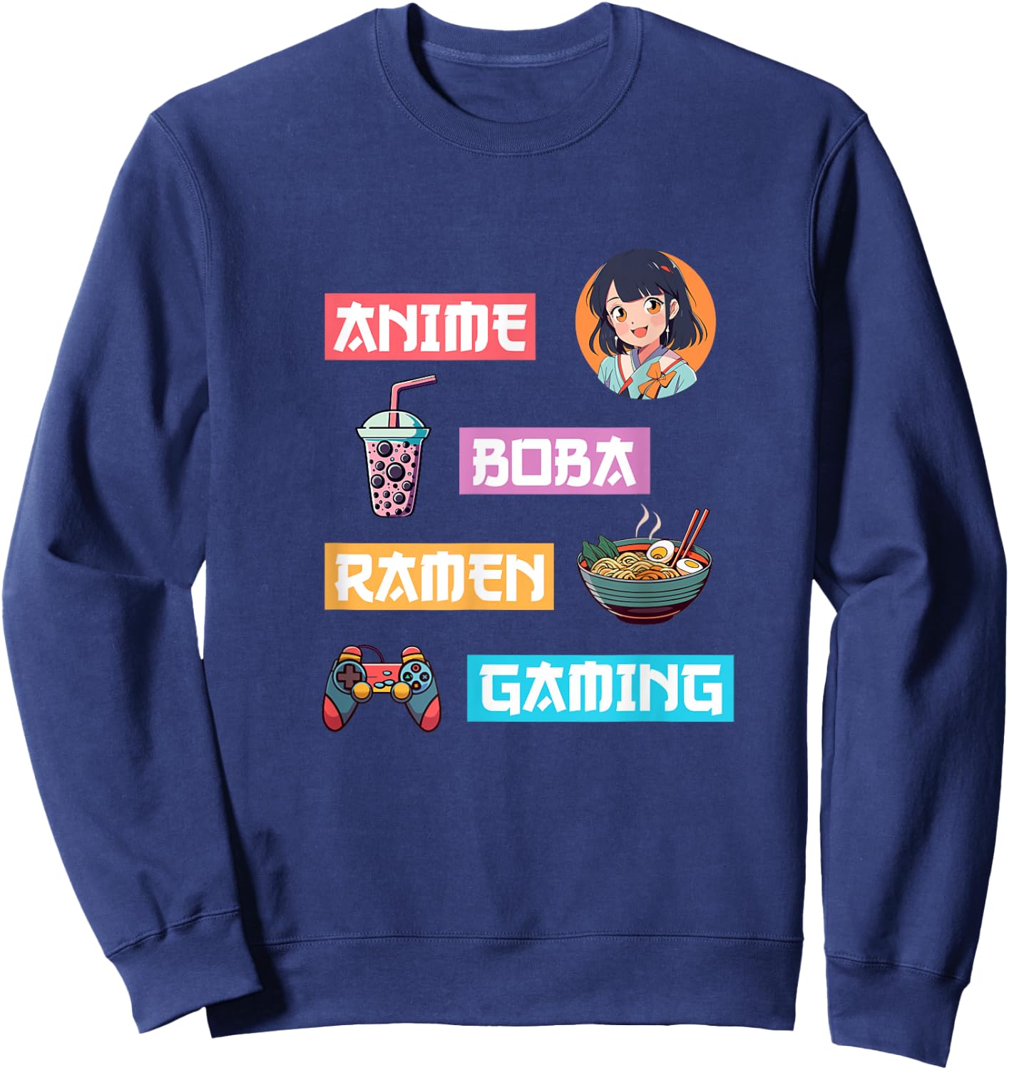 Anime Ramen Boba Gaming - Kawaii Anime Lover Video Gamer Tea Sweatshirt - Sweatshirt | Navy