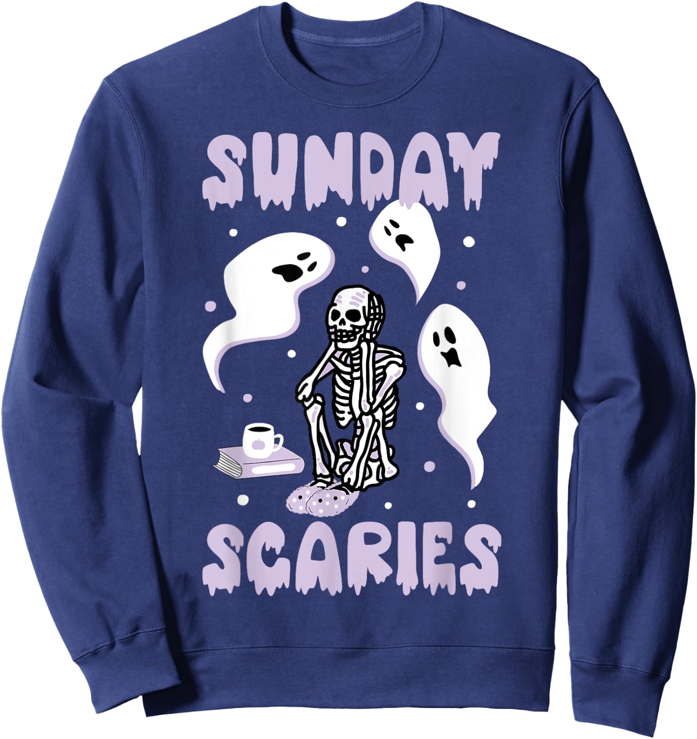 Sunday Skeleton Scaries Funny Office Work Mental Health Day Sweatshirt - Sweatshirt | Navy