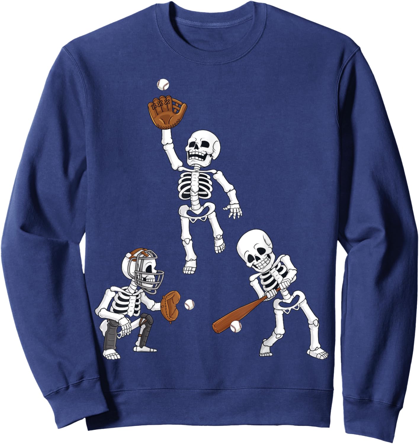 Baseball Halloween Skeletons Hitter Catcher Boys Kids Teen Sweatshirt - Sweatshirt | Navy