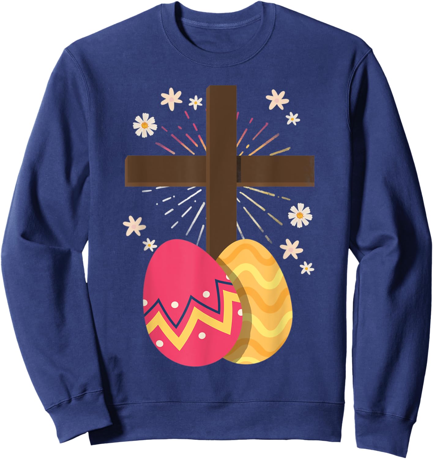 Christianity Cross Jesus Christ Flower Easter Eggs Sweatshirt - Sweatshirt | Navy