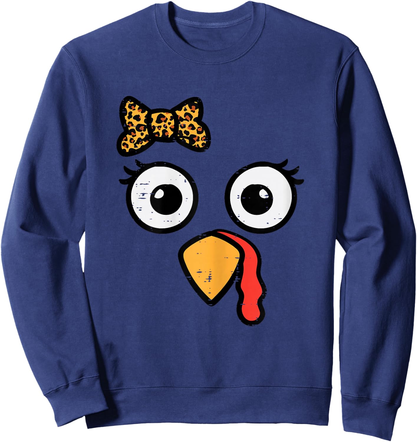 Thanksgiving Turkey Head Ribbon Women Girls Kids Teens Youth Sweatshirt - Sweatshirt | Navy
