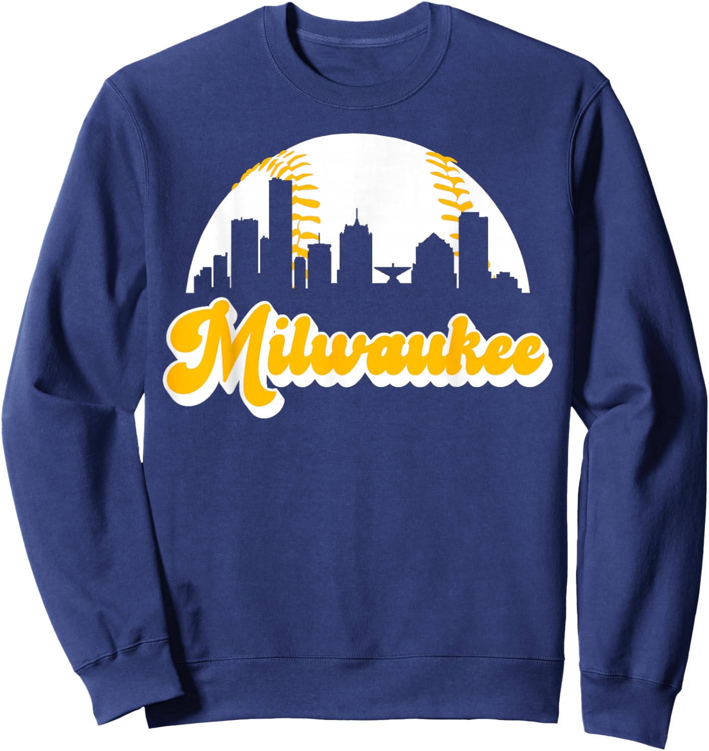Vintage Milwaukee Wisconsin Cityscape Baseball Skyline Merch Sweatshirt - Sweatshirt | Navy