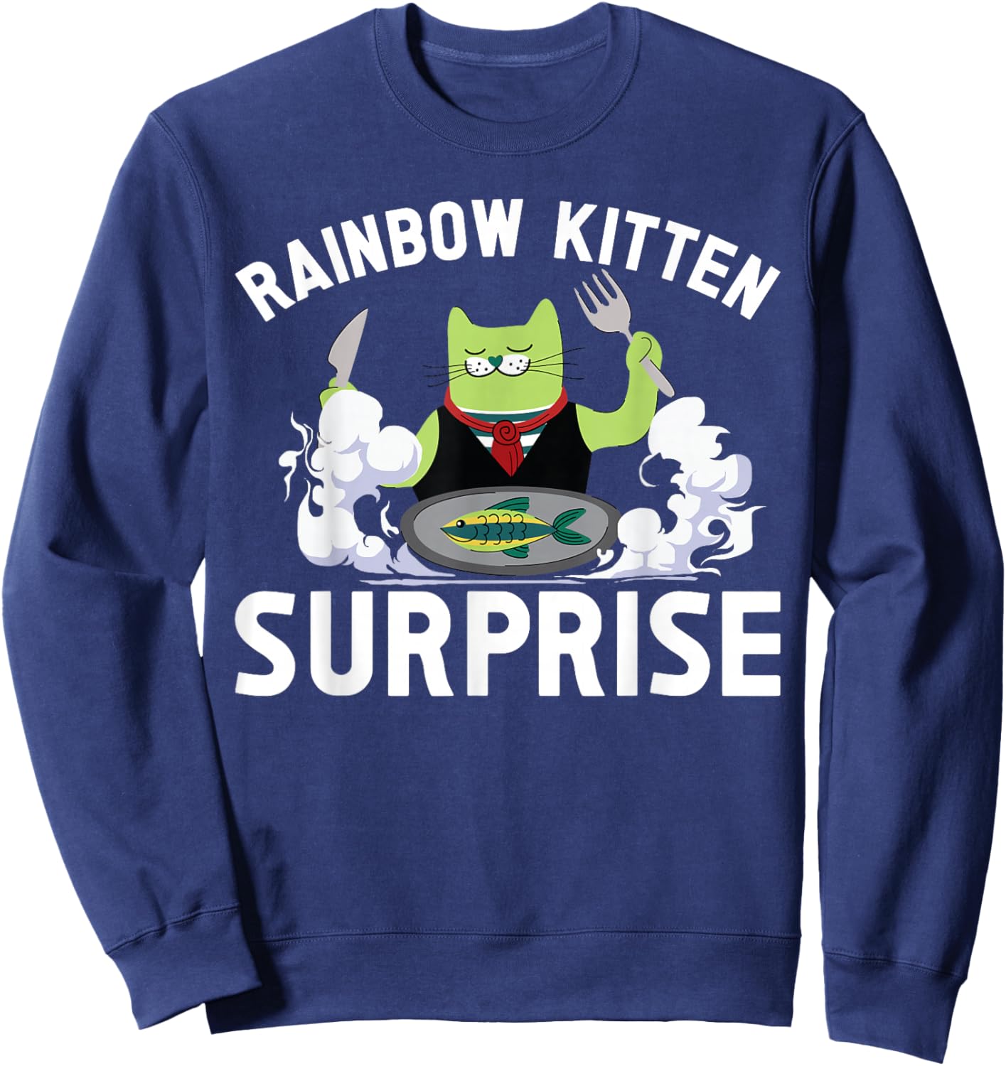 Cats Rainbow Kitten Surprise Cute Eat Retro Animals Vintage Sweatshirt - Sweatshirt | Navy