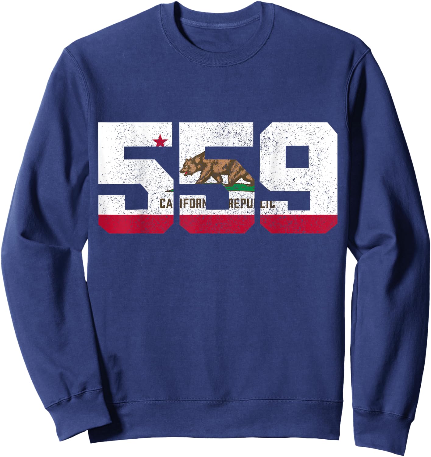 Fresno California 559 Area Code Pride Vintage Flag Sweatshirt - Sweatshirt | Navy
