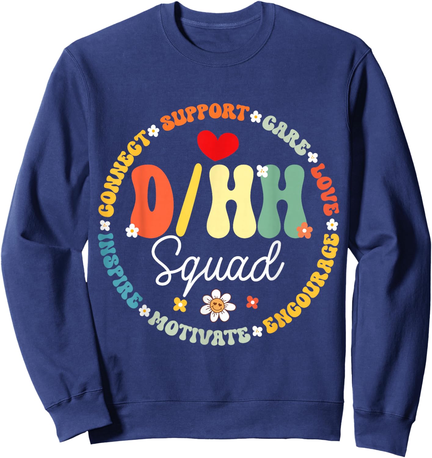 D/HH Squad Teacher Teachers Groovy ASL Interpreter Sweatshirt - Sweatshirt | Navy
