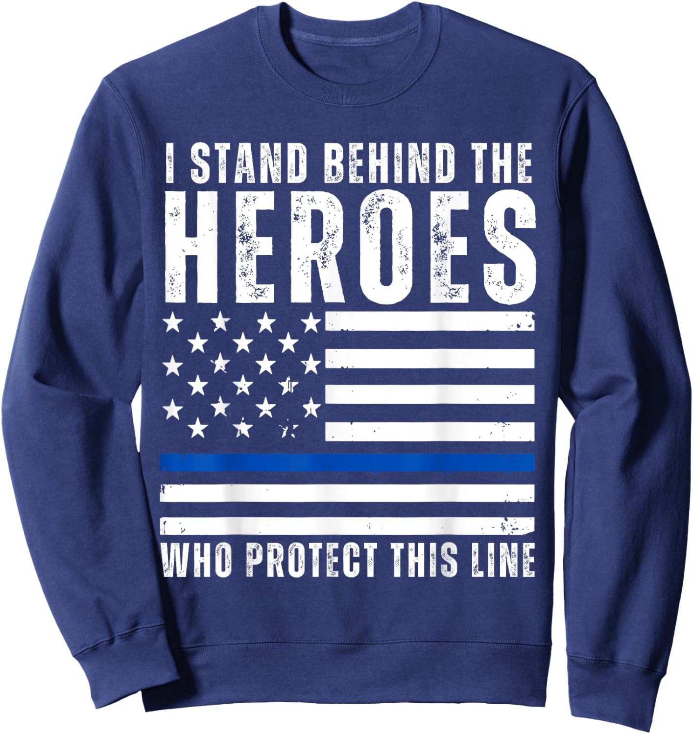 Thin Blue Line American Flag Police Support Blu Lives Matter Sweatshirt - Sweatshirt | Navy