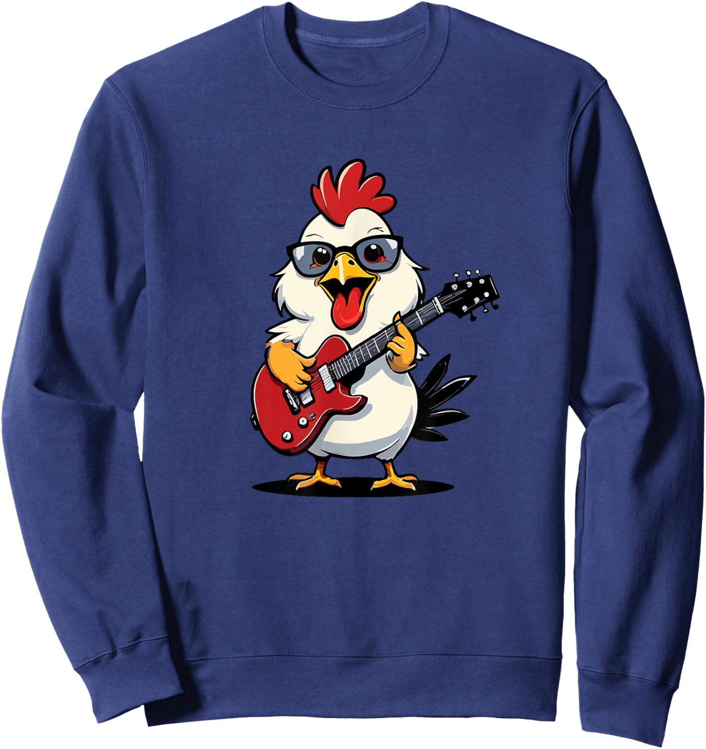 Chicken playing Electric Guitar, Chicken Guitarist Sweatshirt - Sweatshirt | Navy