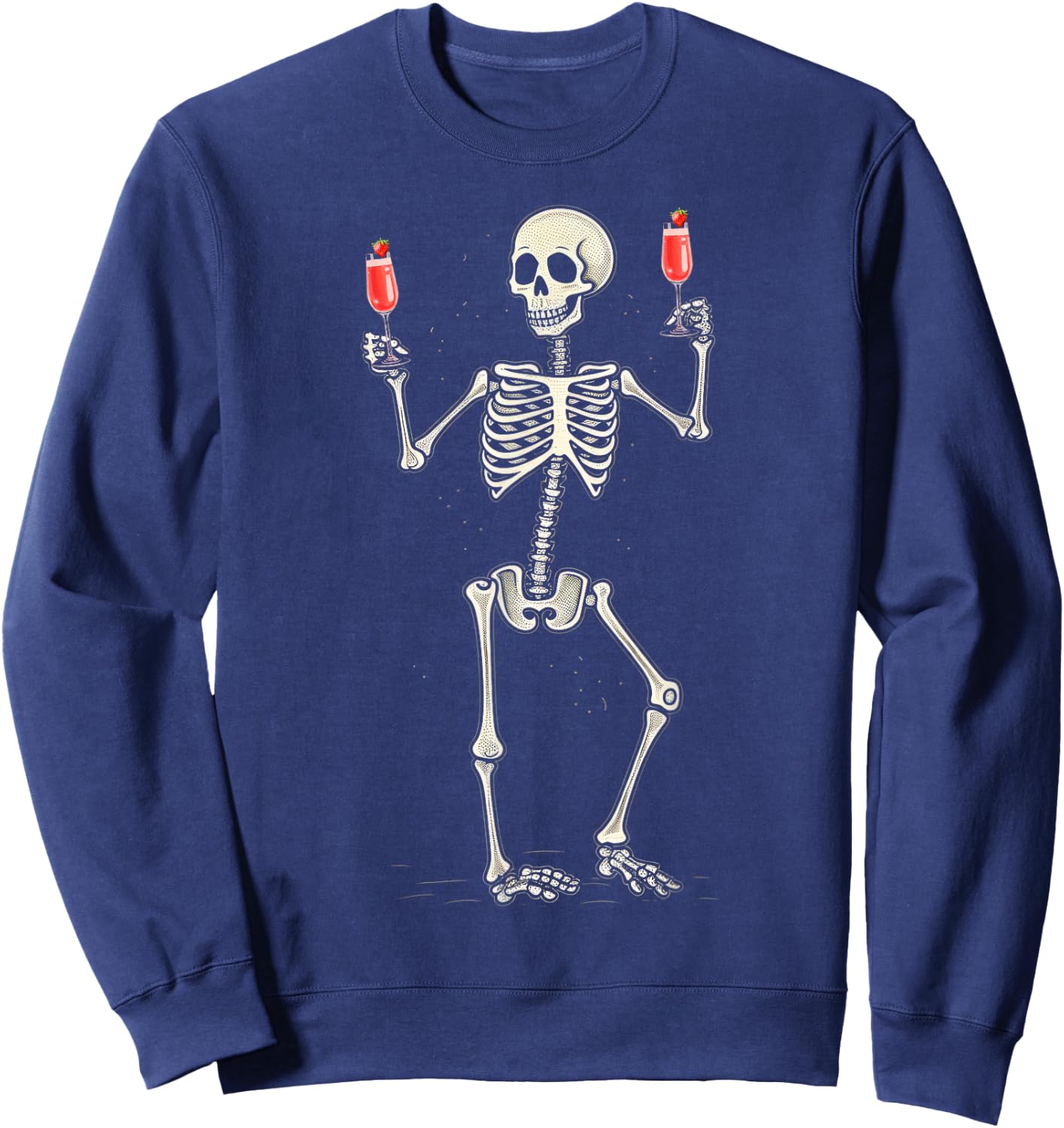 Funny Halloween Skeleton Drinking Strawberry Mimosa Cocktail Sweatshirt - Sweatshirt | Navy