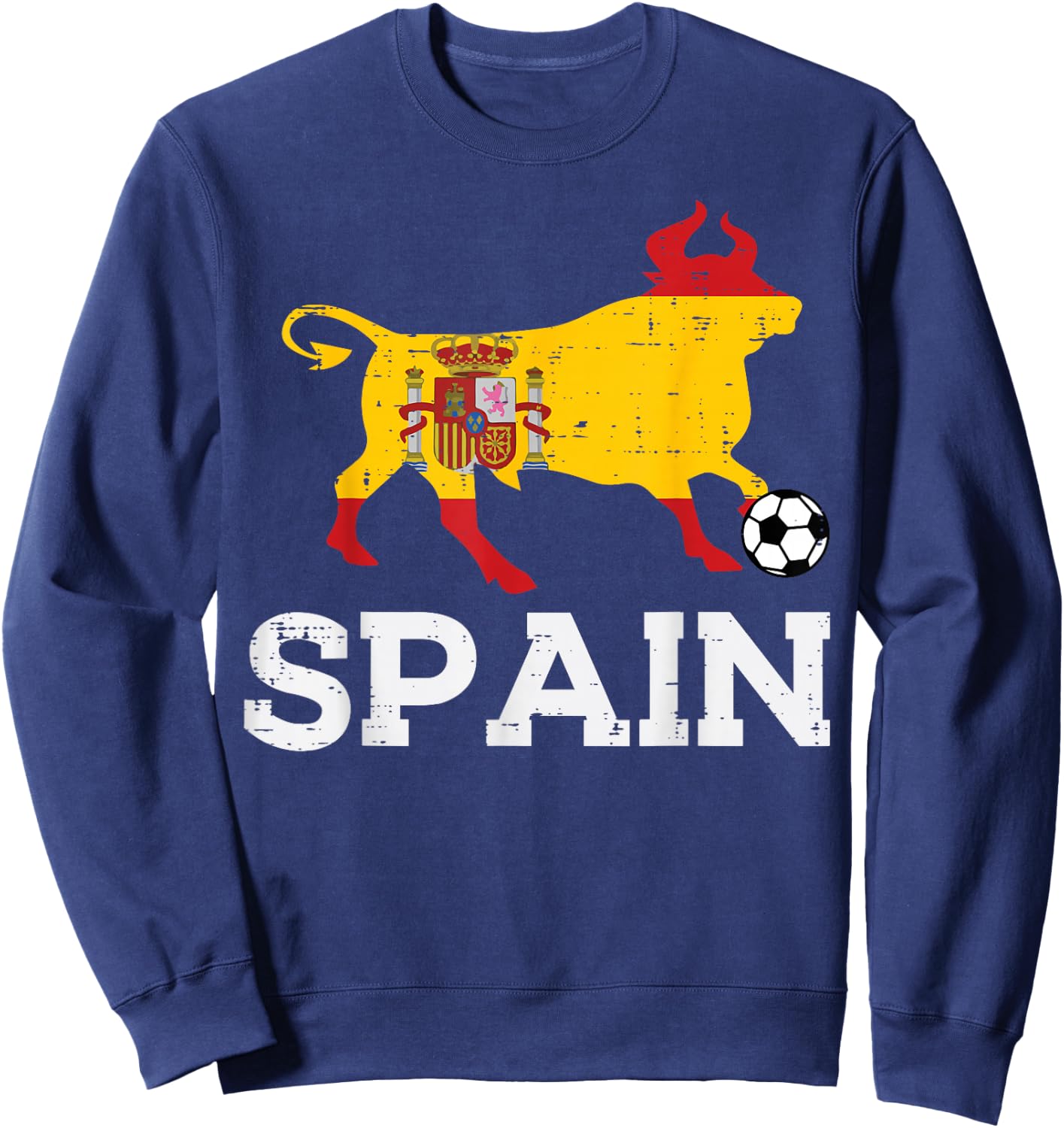 Spain Bull Spanish Soccer Ball Men Women Kids Boys Girls Sweatshirt - Sweatshirt | Navy