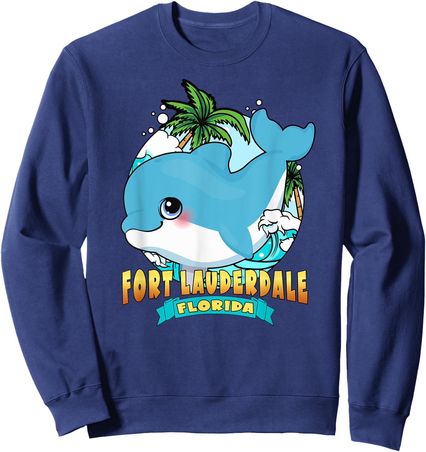FORT LAUDERDALE FLORIDA | Cute Baby Dolphin Beach Souvenir Men Women Kids Sweatshirt - Sweatshirt | Navy