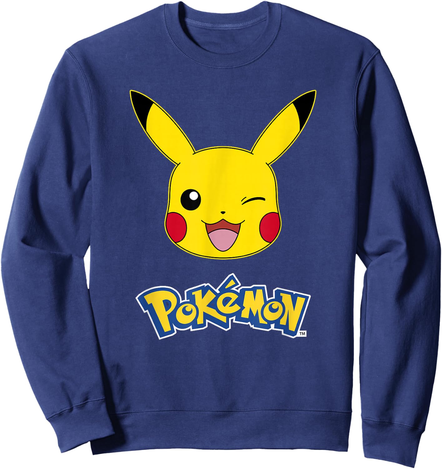 Pokémon Pikachu Wink Cute Face Official Logo Sweatshirt - Sweatshirt | Navy