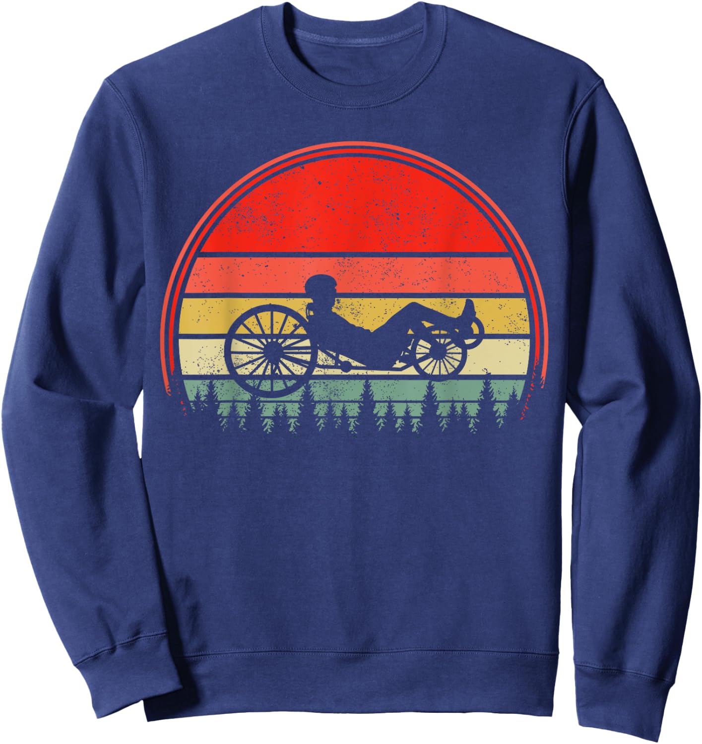 Recumbent Bike Recumbent Trike Vintage Sunset Triker Cyclist Sweatshirt - Sweatshirt | Navy