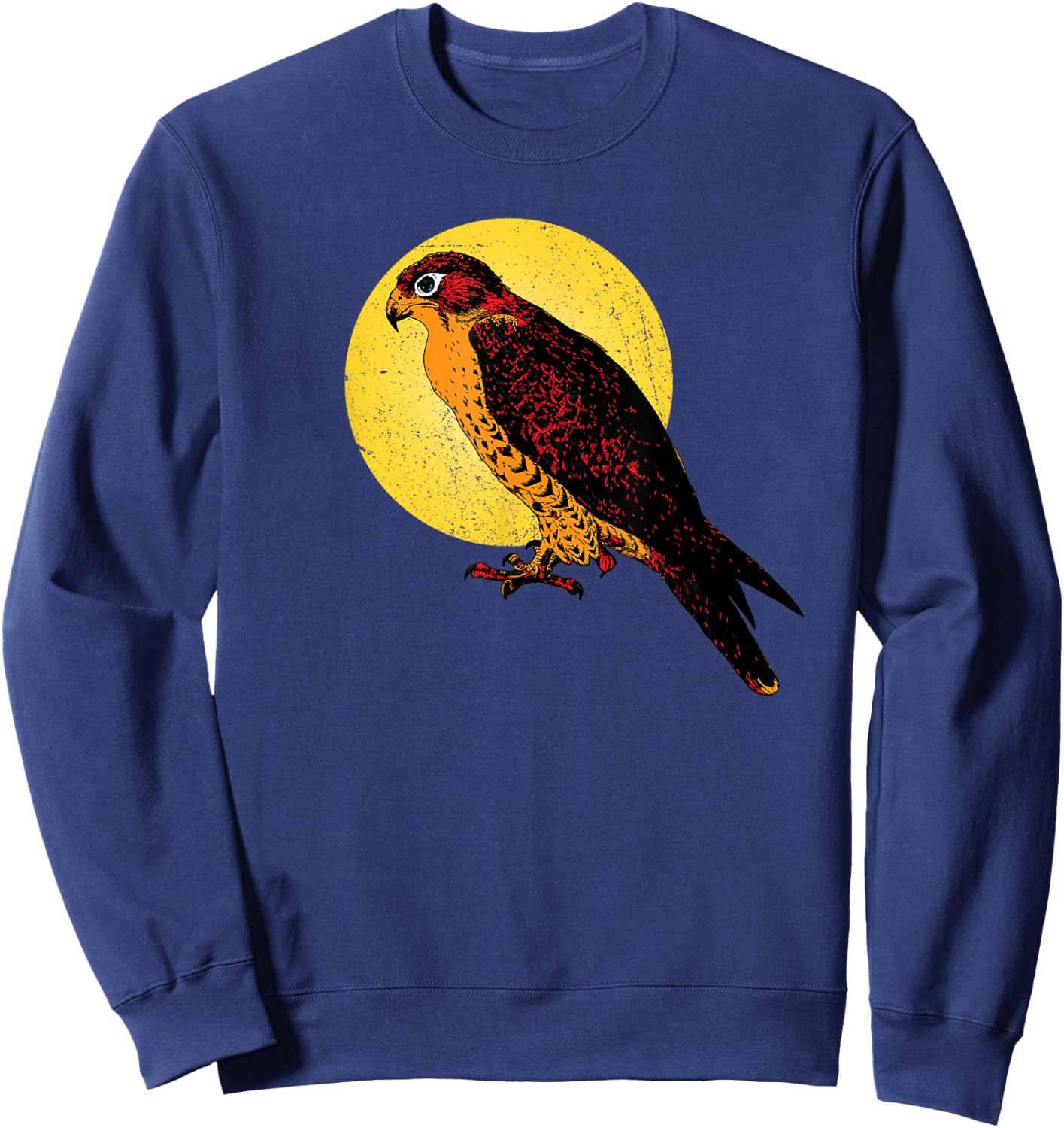 Happy Halloween Orange Falcon Hawk Yellow Moon Light Graphic Sweatshirt - Sweatshirt | Navy