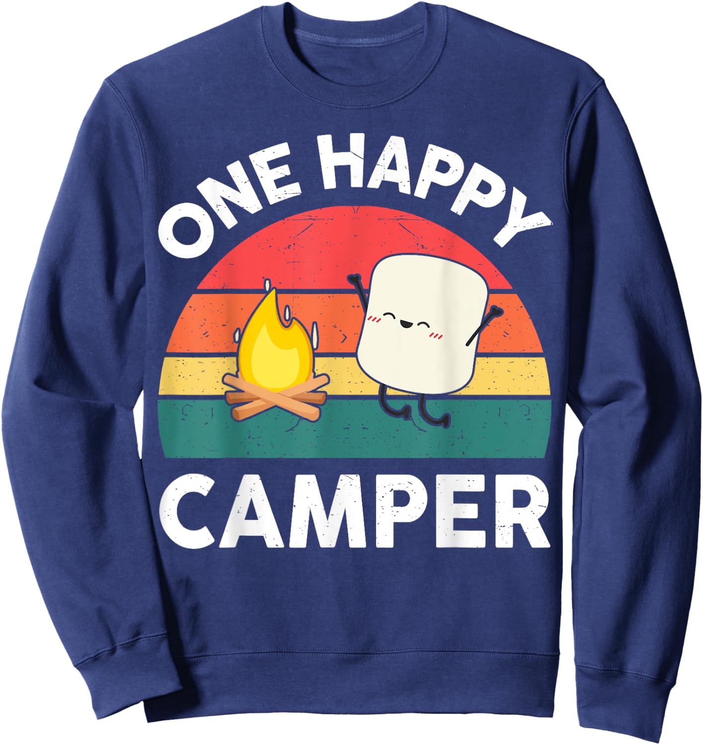 Cute One Happy Camper Kids Toddler Girl Marshmallow Camping Sweatshirt - Sweatshirt | Navy