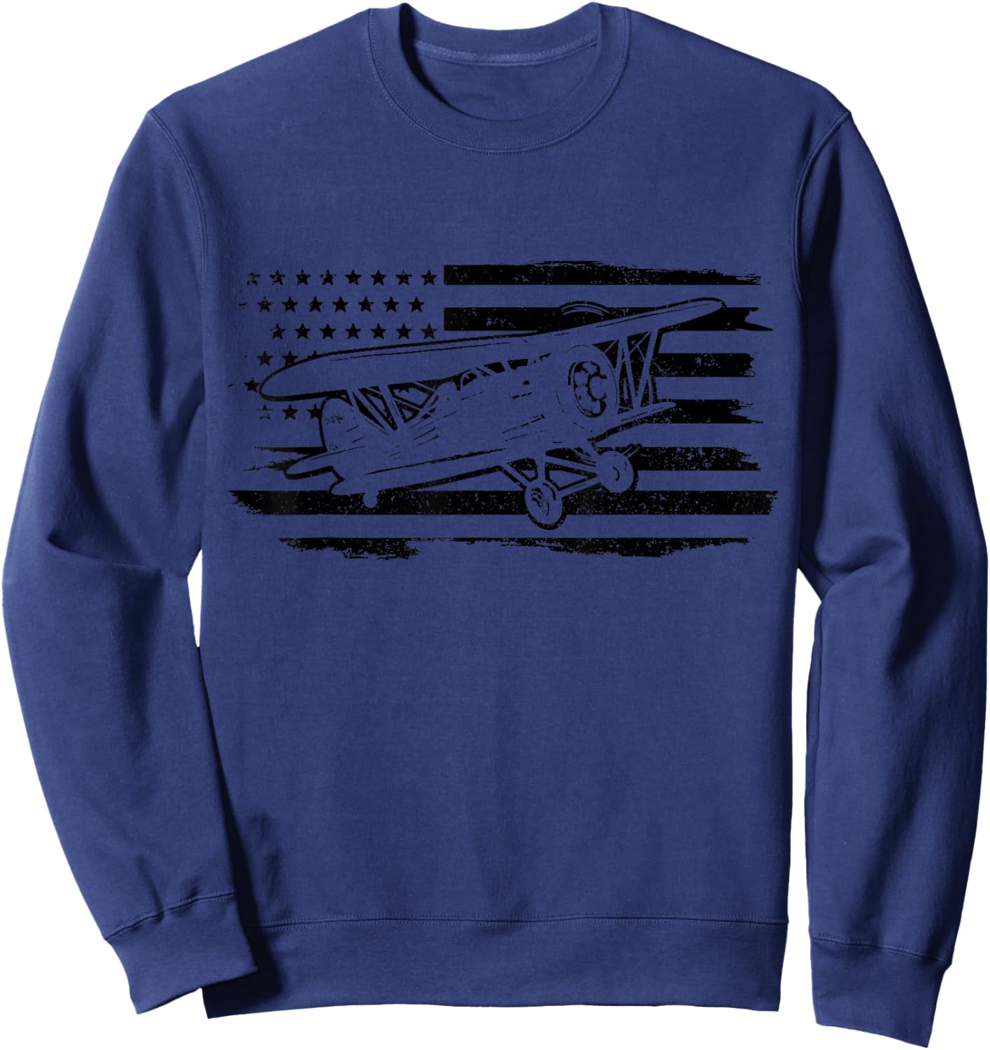 Airplane Pilot Vintage Flag Double Decker Aviation Sweatshirt - Sweatshirt | Navy