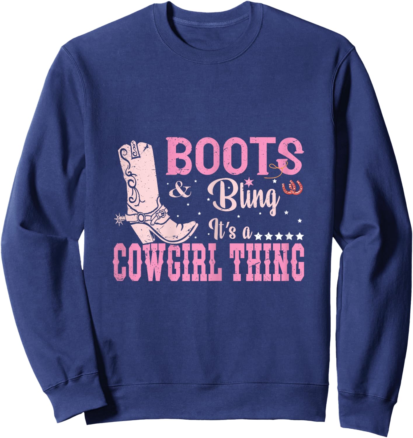 Funny Cowgirl Boots and Bling Graphic Women Girls Cowgirl Sweatshirt - Sweatshirt | Navy