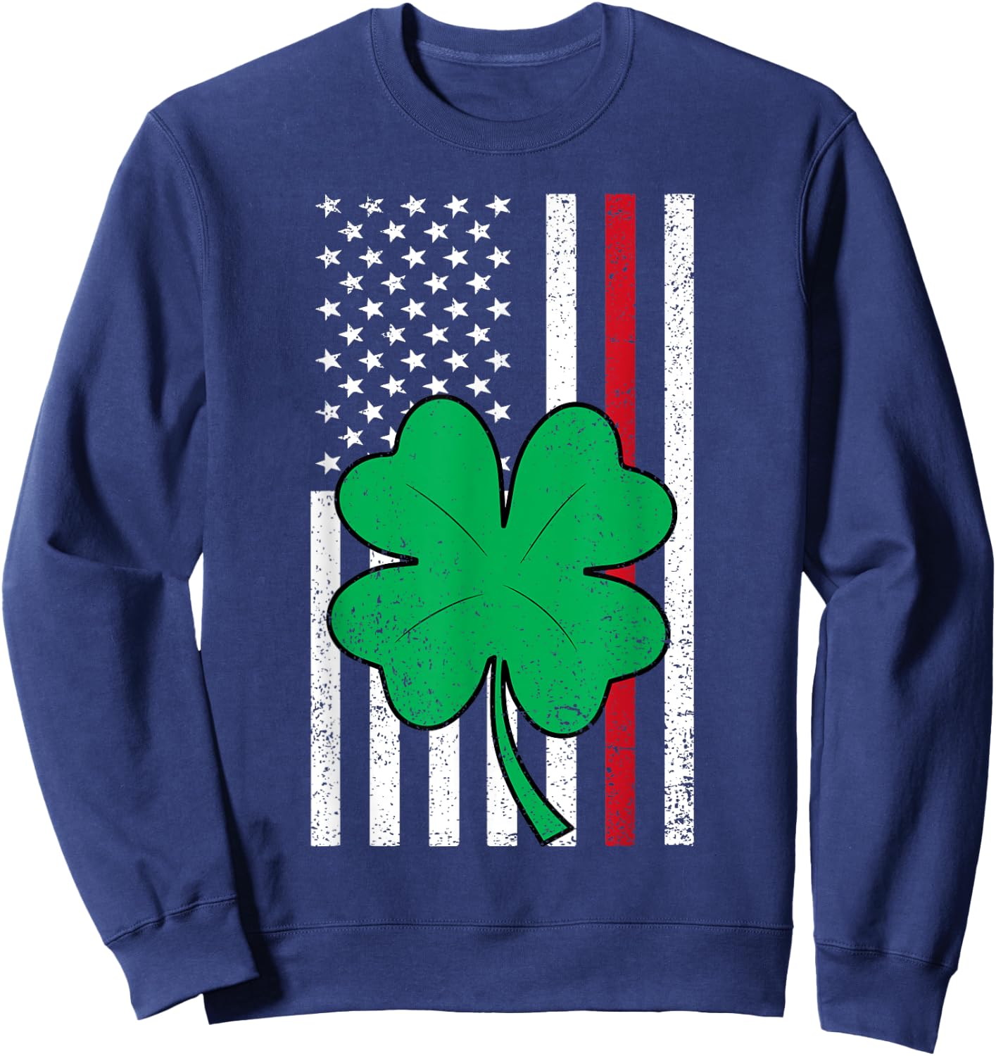 Shamrock American Flag Red Line St Patricks Day Firefighter Women Kids Men Sweatshirt - Sweatshirt | Navy