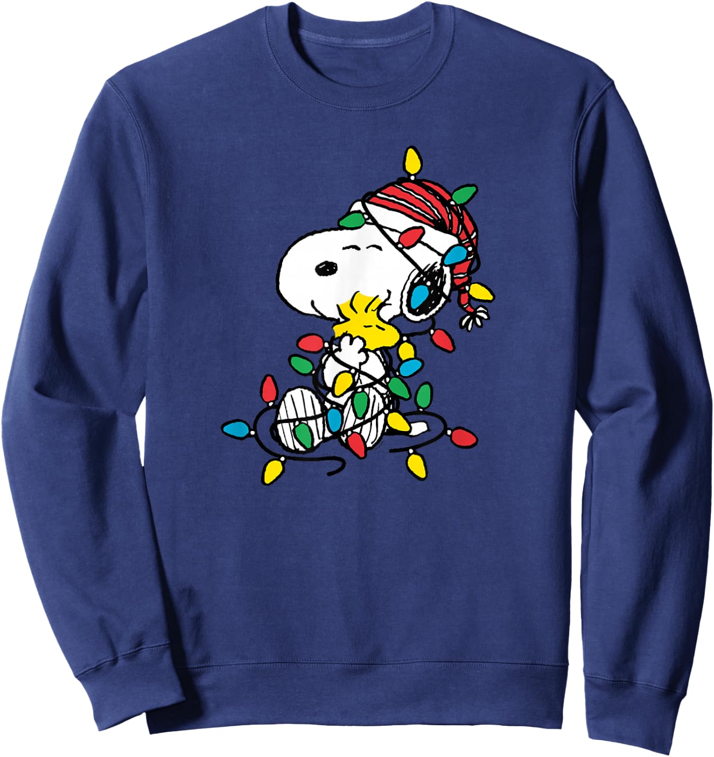 Peanuts - Snoopy Woodstock Christmas Lights Sweatshirt - Sweatshirt | Navy
