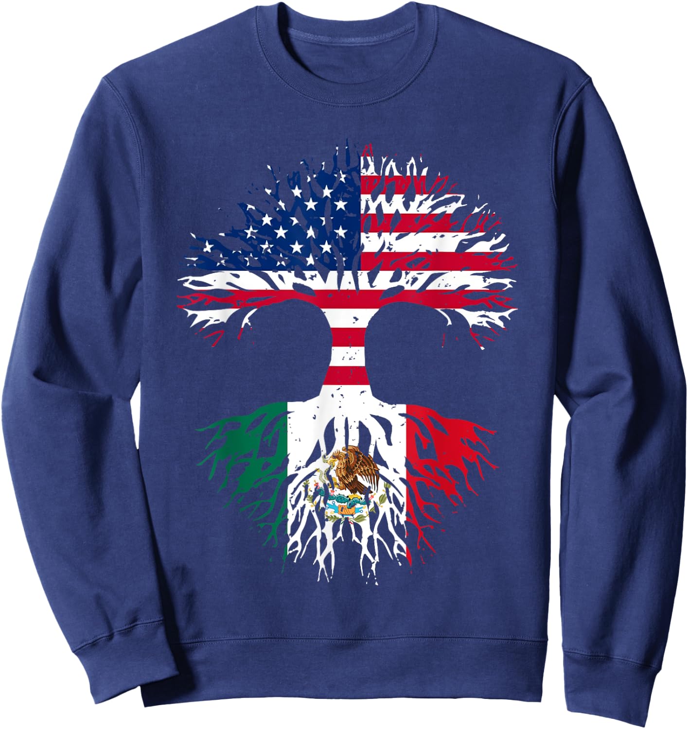 Mexican Roots American Grown Tree USA Flag Funny Mexico Flag Sweatshirt - Sweatshirt | Navy