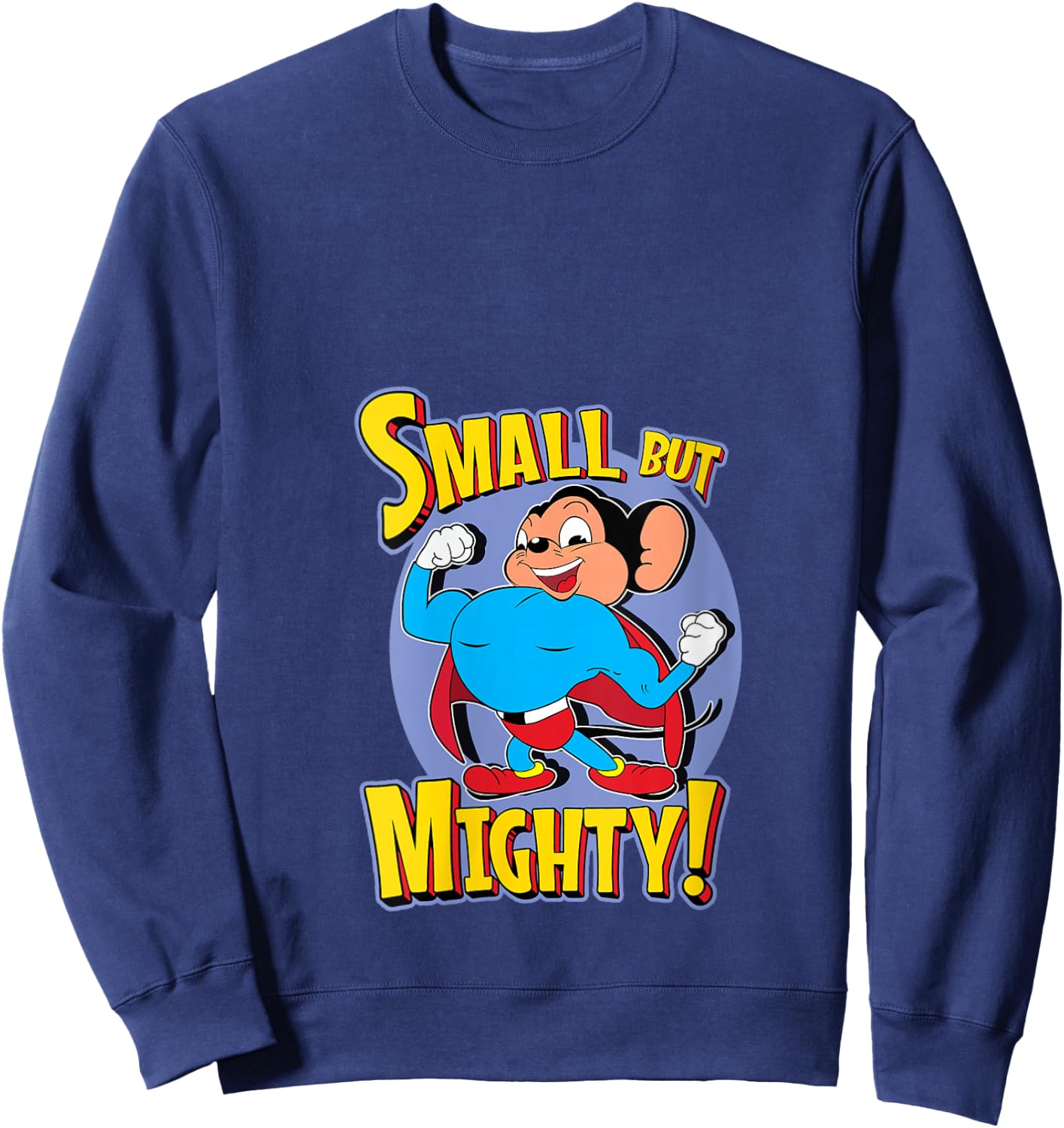 Superhero Mouse Cartoon in Cape Small But Mighty Super Hero V-Neck Sweatshirt - Sweatshirt | Navy