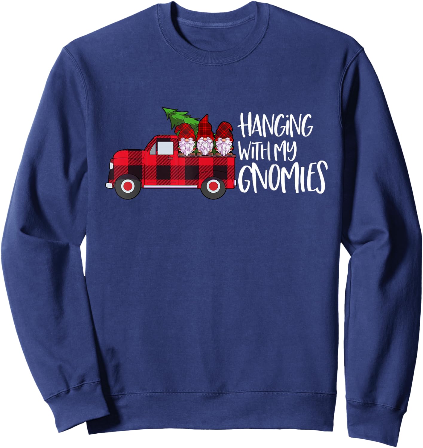 Hanging With My Gnomies Christmas Gnome Buffalo Plaid Red Sweatshirt - Sweatshirt | Navy