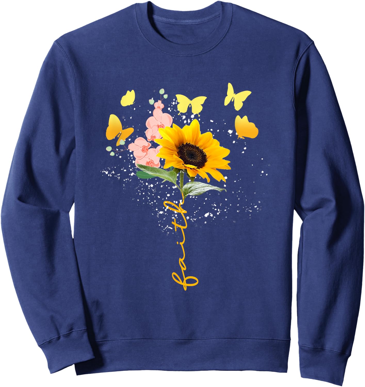 Vintage Faith Cross Sunflower Butterflies Flowers Christians Sweatshirt - Sweatshirt | Navy