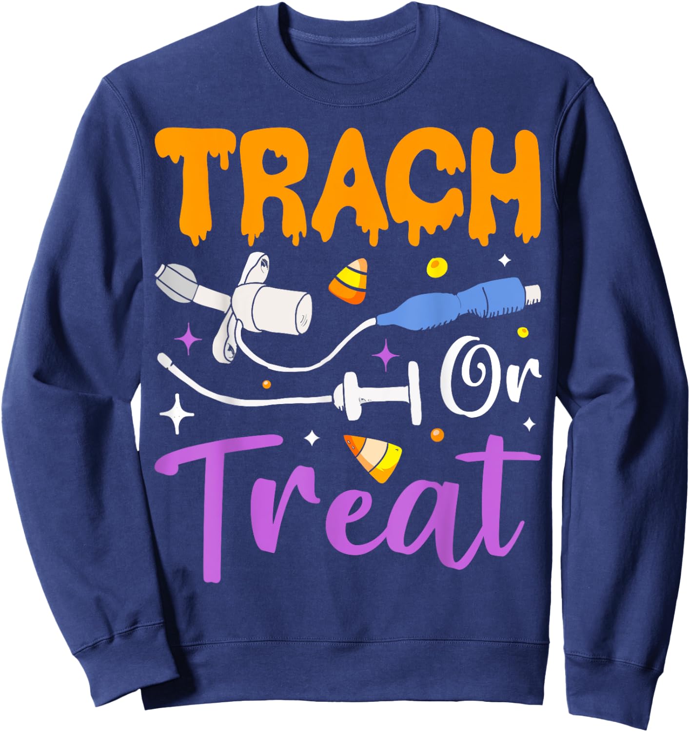 Halloween Lung Doctor Trach or Treat Respiratory Therapist Sweatshirt - Sweatshirt | Navy