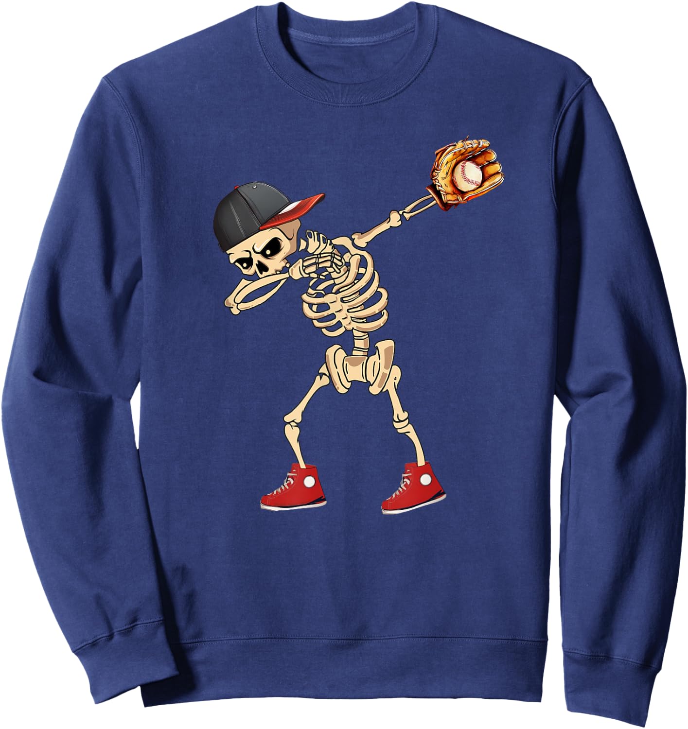 Baseball Player Catcher Pitcher with Mitt Dabbing Skeleton Sweatshirt - Sweatshirt | Navy
