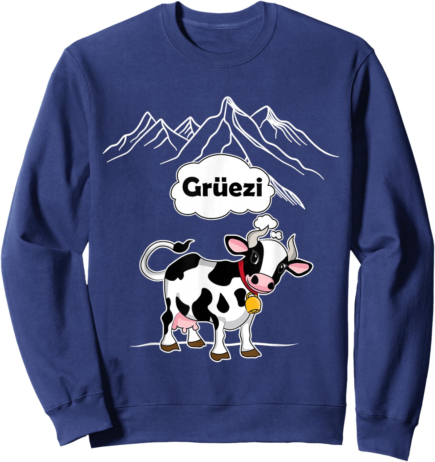 Switzerland Cow Gruezi Swiss German Mountains Sweatshirt - Sweatshirt | Navy