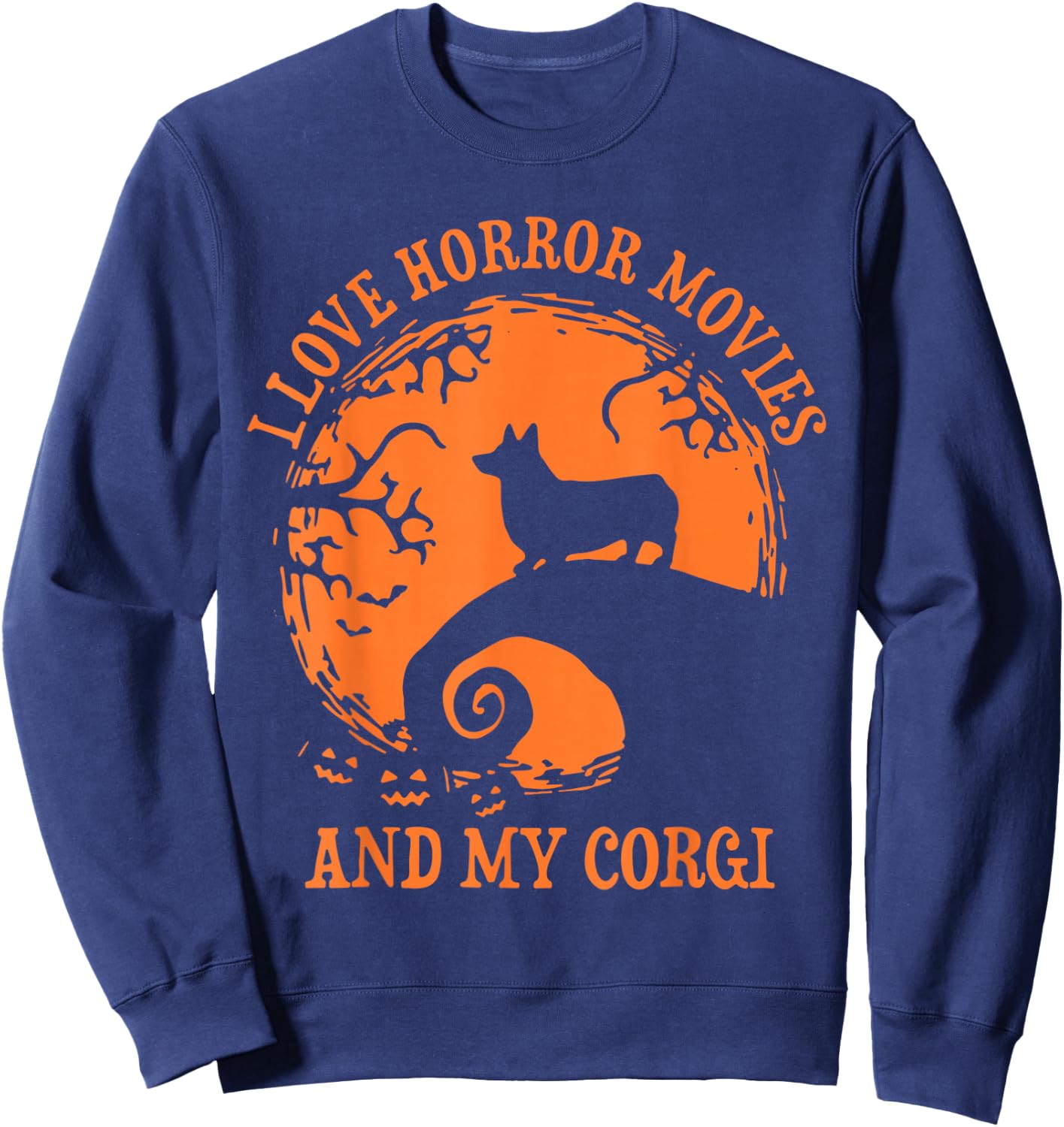 I Love Horror Movie And My Corgi, Funny Halloween Corgi Sweatshirt - Sweatshirt | Navy