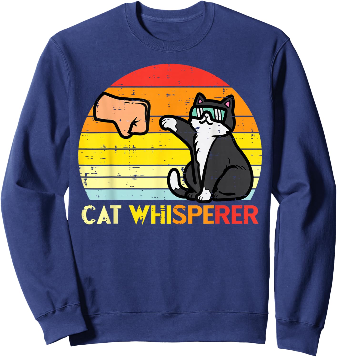 Cat Whisperer Man Paw Fist Bump Sunset Retro Men Women Kids Sweatshirt - Sweatshirt | Navy
