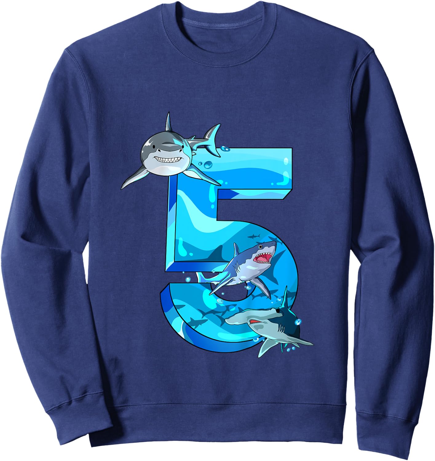 Kids Shark Boy 5 Years Birthday Child Children's Birthday Sweatshirt - Sweatshirt | Navy